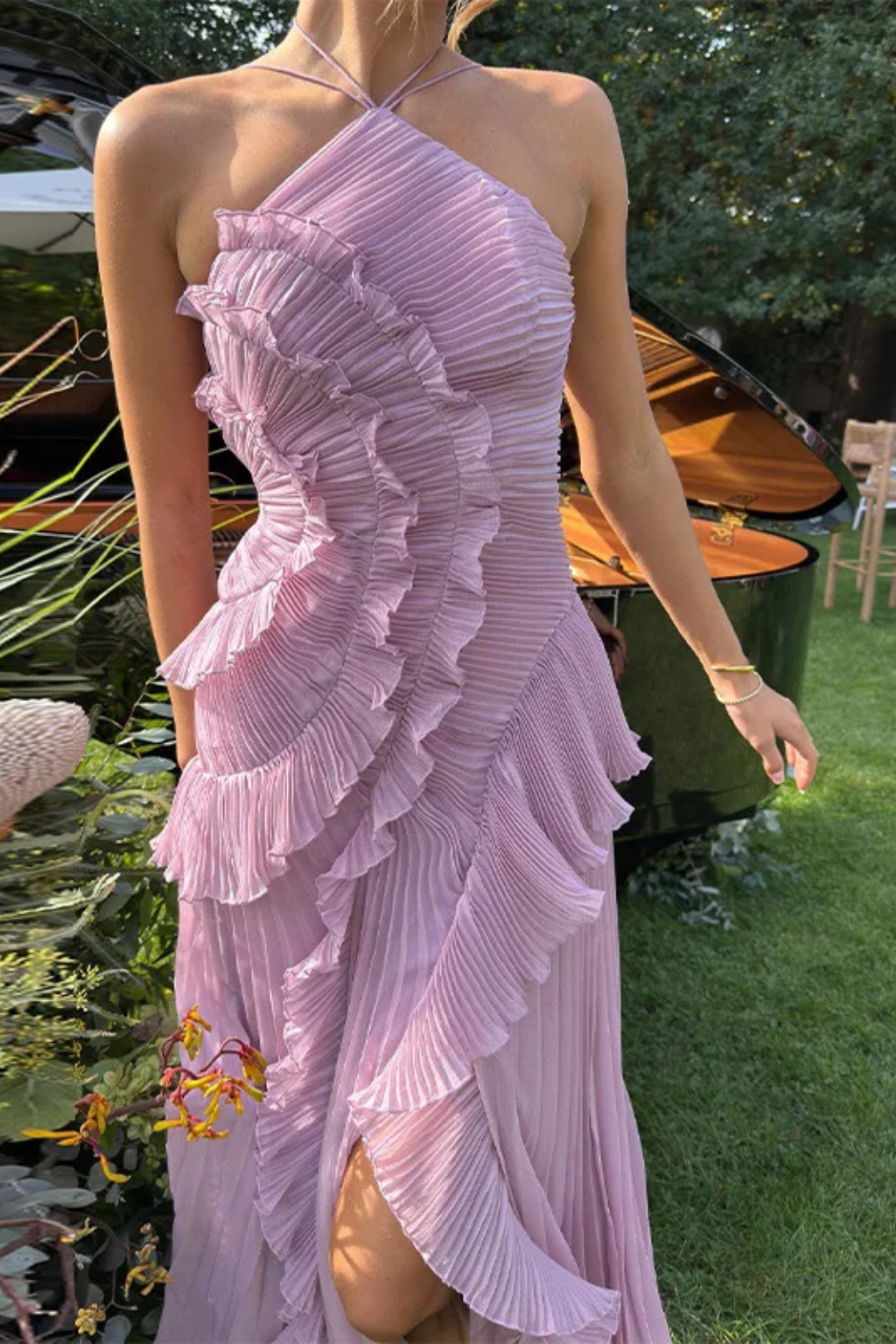 Maxi Dress | Layered Ruffle Halter with Asymmetric Hem for Women 5