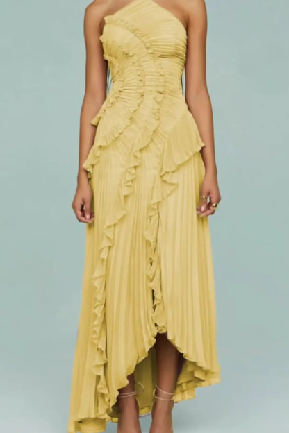 Maxi Dress | Layered Ruffle Halter with Asymmetric Hem for Women 6