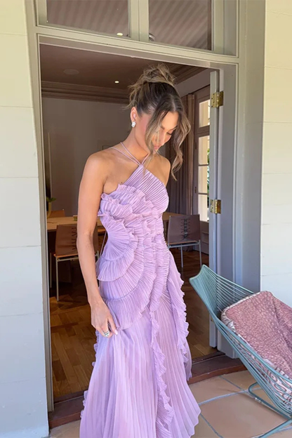 Maxi Dress | Layered Ruffle Halter with Asymmetric Hem for Women 7