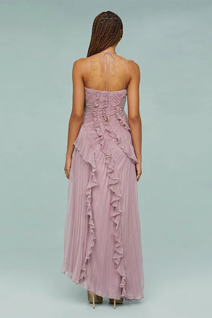 Maxi Dress | Layered Ruffle Halter with Asymmetric Hem for Women 8