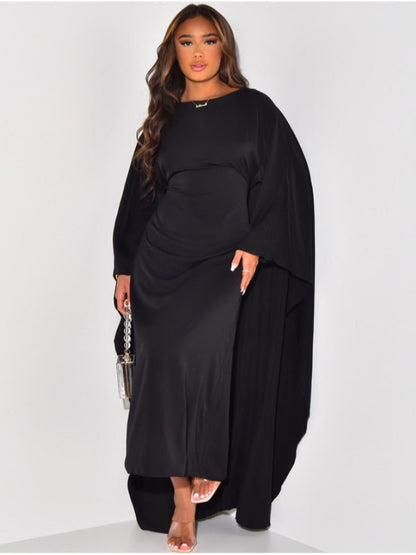 Maxi Dress | Long Sleeve Floral Cape Dress with Flowing Silhouette 1