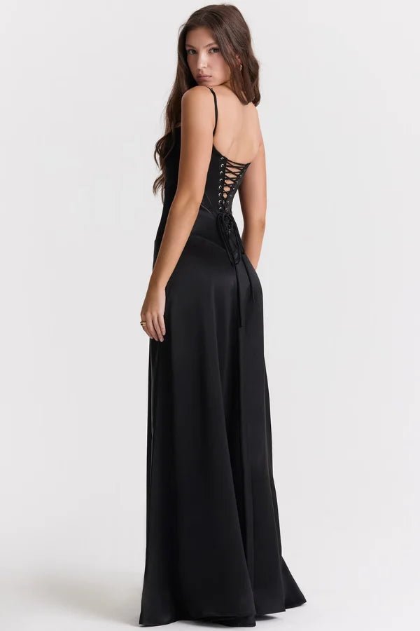 Maxi Dress | Silky Satin Corset with Lace-Up Back for Elegant Fit 6