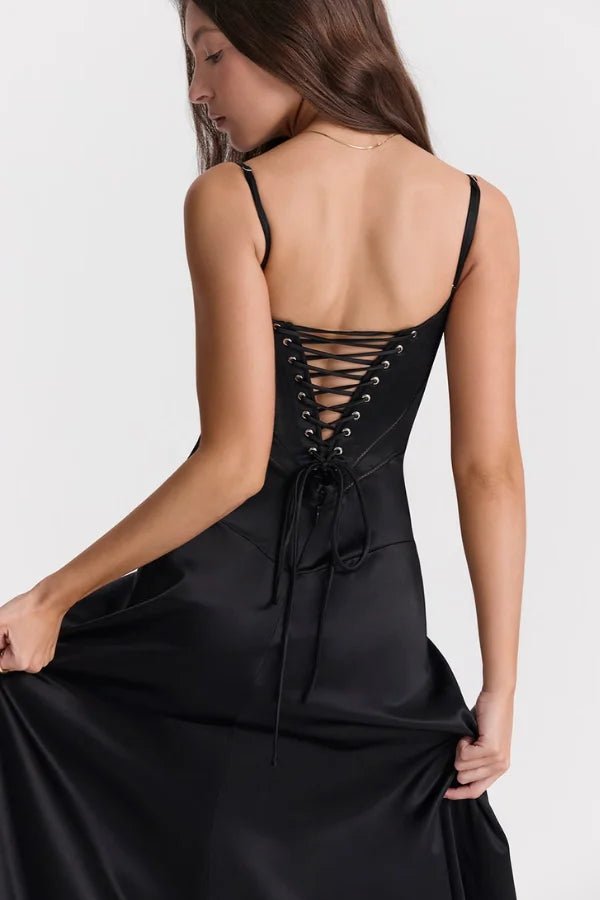 Maxi Dress | Silky Satin Corset with Lace-Up Back for Elegant Fit 8