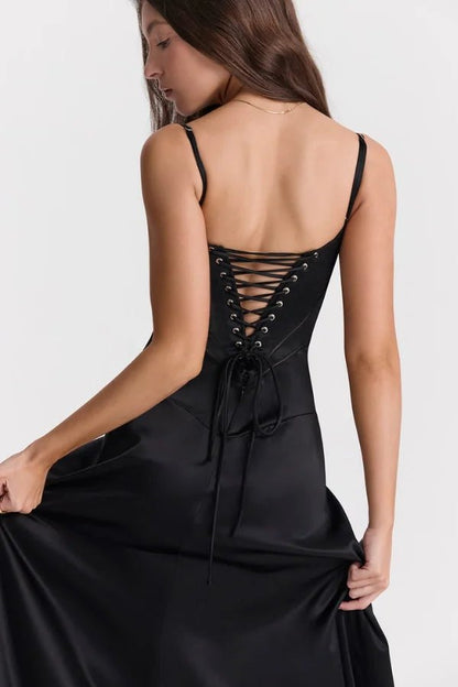 Maxi Dress | Silky Satin Corset with Lace-Up Back for Elegant Fit 8