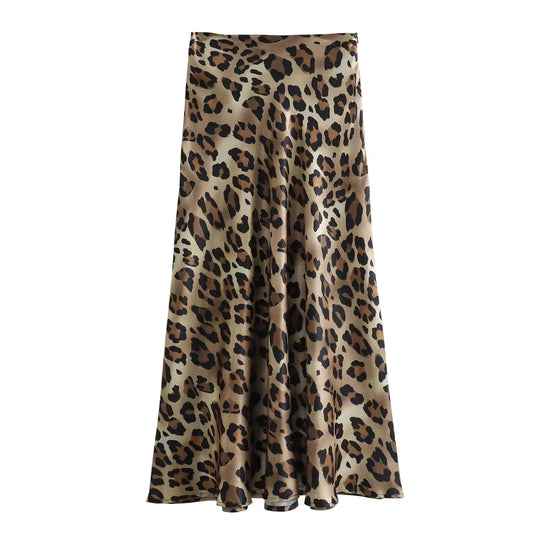 Maxi Skirt | Flowing Satin with Bold Leopard Print & Comfortable Fit 0