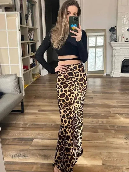 Maxi Skirt | Flowing Satin with Bold Leopard Print & Comfortable Fit 2