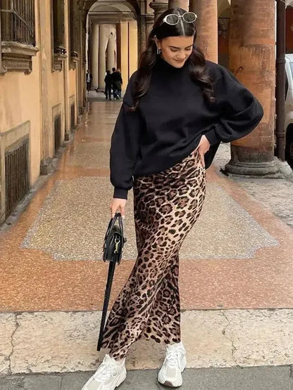 Maxi Skirt | Flowing Satin with Bold Leopard Print & Comfortable Fit 4