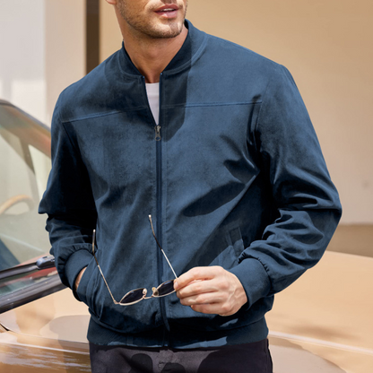 Men's Bomber Jacket | Lightweight Suede with Ribbed Detailing 3
