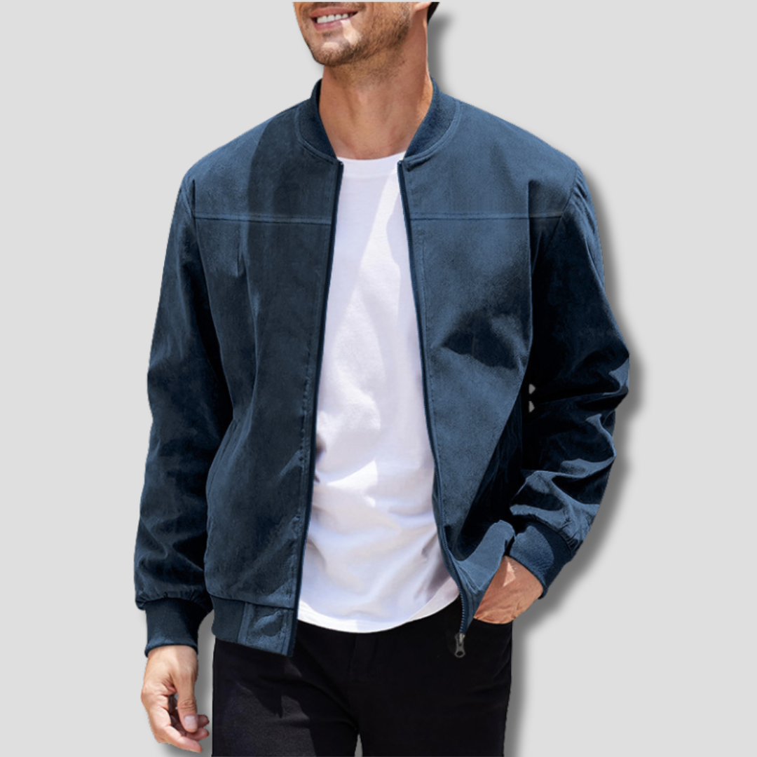 Men's Bomber Jacket | Lightweight Suede with Ribbed Detailing 5