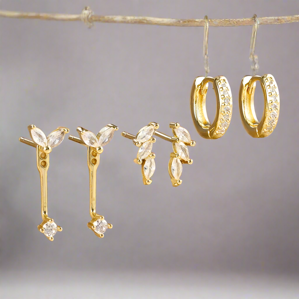 Mia Earring Set | Dainty 18K Gold Brass Vermeil with 3 Pairs 2