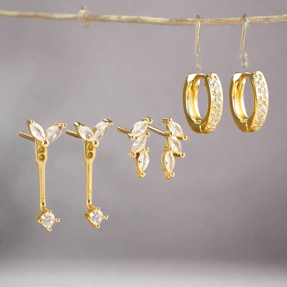 Mia Earring Set | Dainty 18K Gold Brass Vermeil with 3 Pairs 2