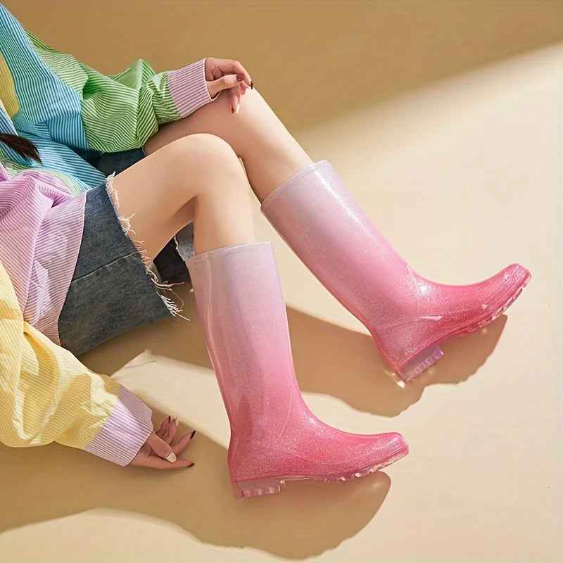 Mid-Calf Rain Boots | Stylish Waterproof Gradient Design for Women 0