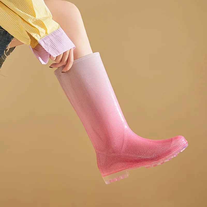 Mid-Calf Rain Boots | Stylish Waterproof Gradient Design for Women 1