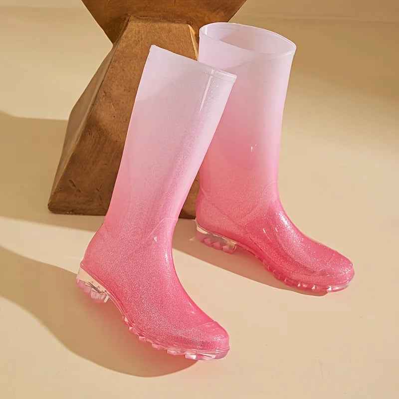 Mid-Calf Rain Boots | Stylish Waterproof Gradient Design for Women 2