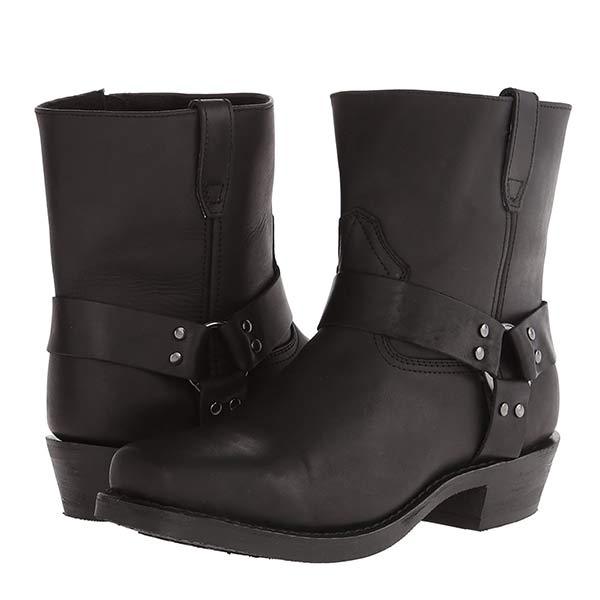 Mid-Cut Black Biker Boots | Durable Full-Grain Leather with Harness Detail 6