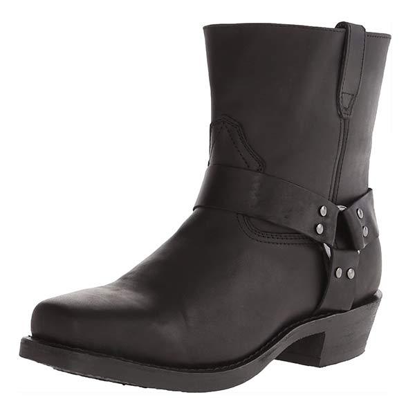 Mid-Cut Black Biker Boots | Durable Full-Grain Leather with Harness Detail 7