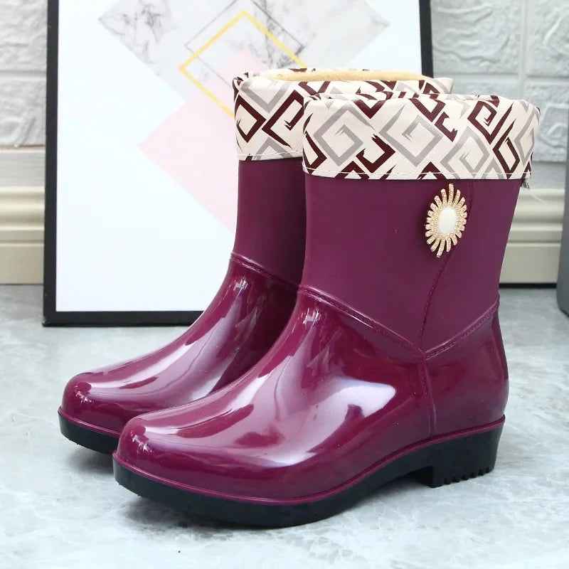 Mid-Tube Rain Boots | Waterproof PVC with Fleece Lining 10