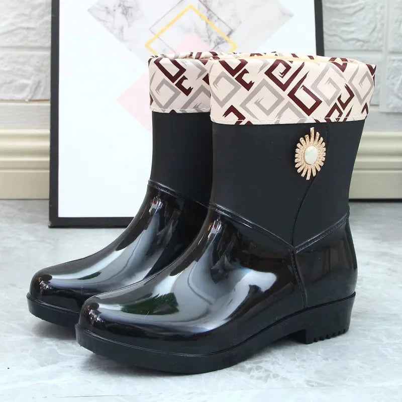 Mid-Tube Rain Boots | Waterproof PVC with Fleece Lining 11