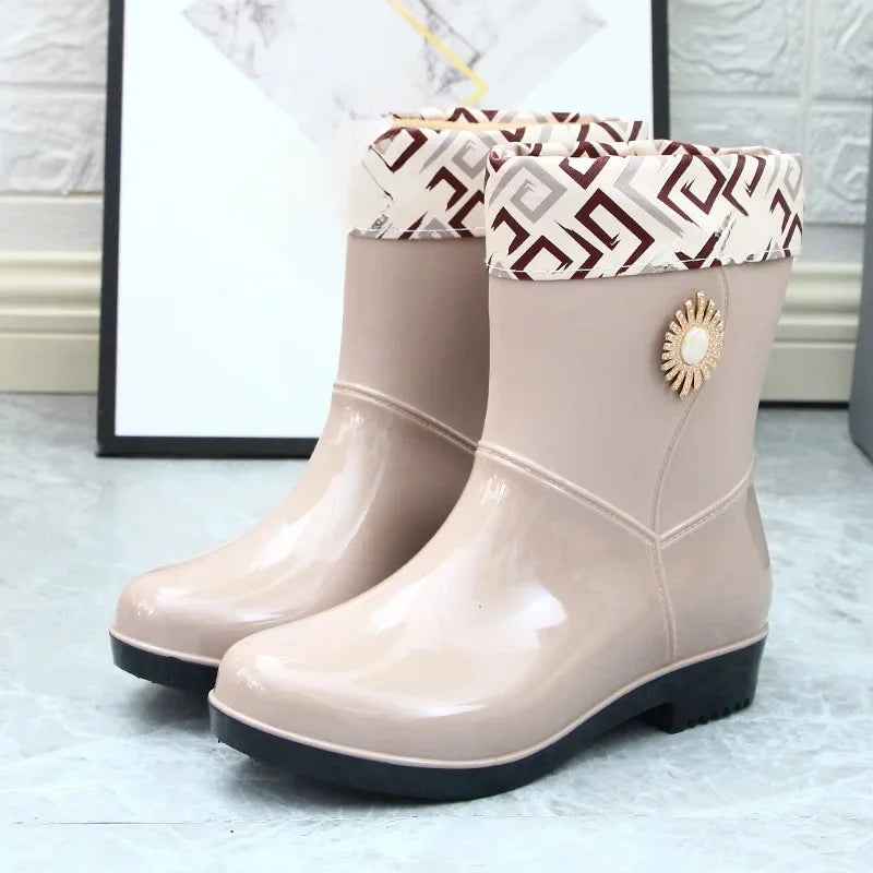 Mid-Tube Rain Boots | Waterproof PVC with Fleece Lining 9