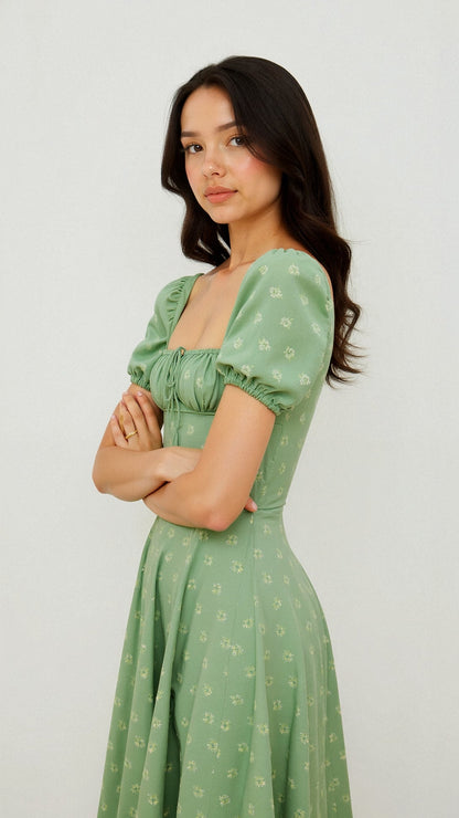Midi Dress | Elegant Square Neckline with Flattering Silhouette 4