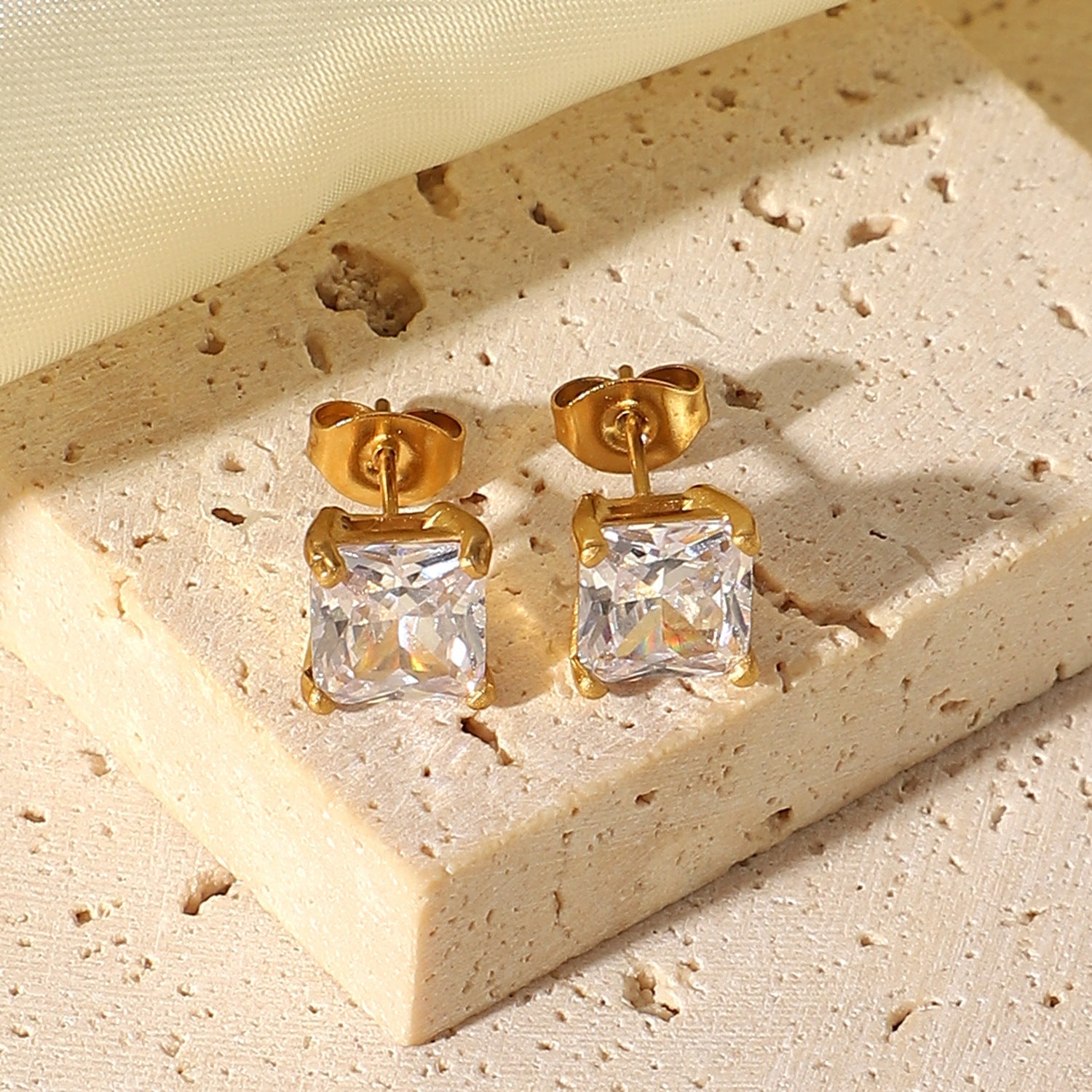 Minimalist Gold Earrings | Ethically Sourced 18k Gold with Diamond Simulant 2