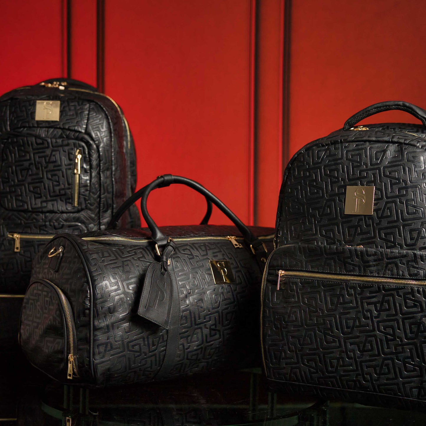 Ensemble de 3 sacs en cuir monogrammé (Sac à dos Signature, sac de tous les jours et sac de voyage)
