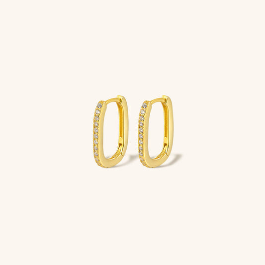 Oval Hoop Earrings | Gold-Plated 925 Sterling Silver with Diamond Simulants 0