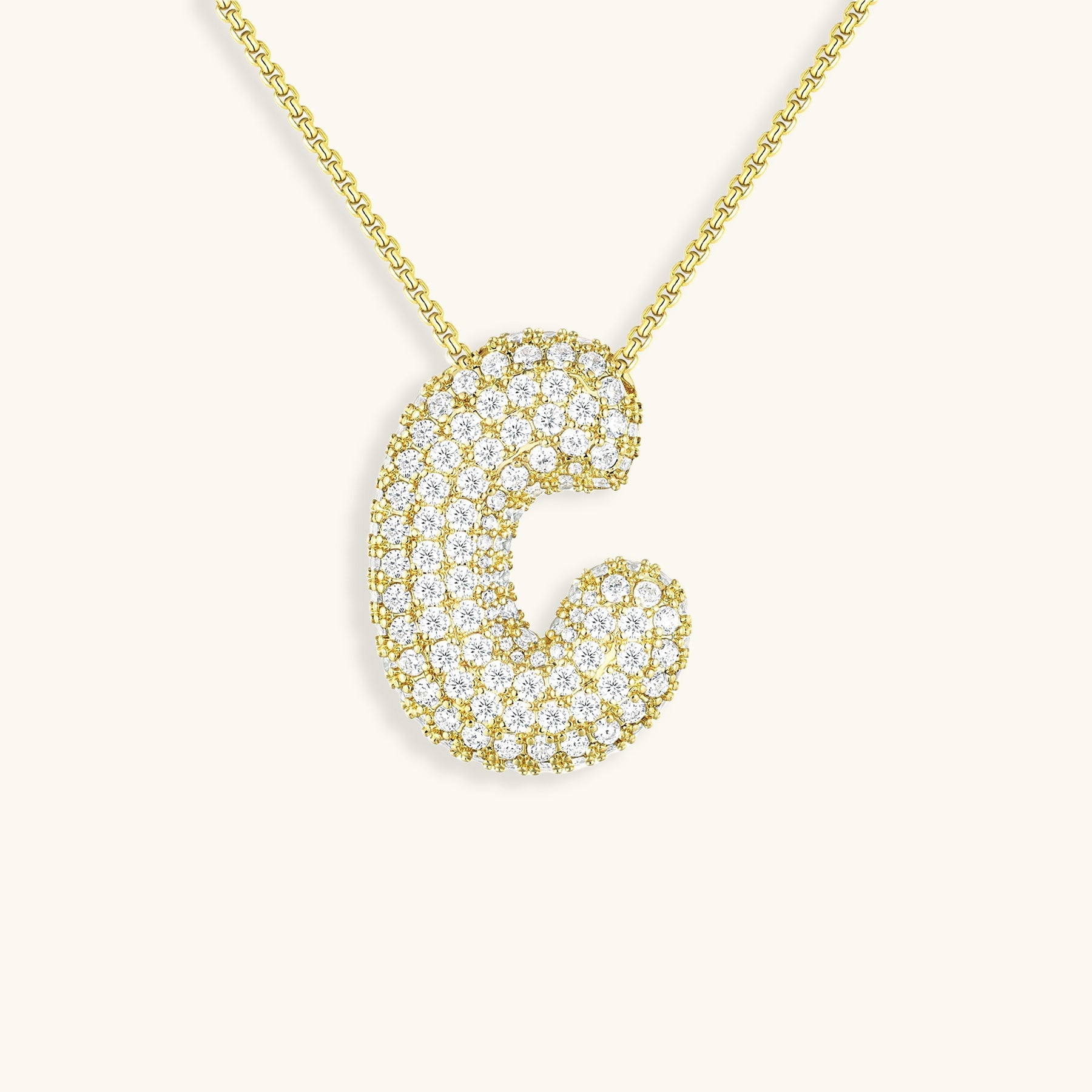 Personalized Bubble Initial Necklace | 18k Gold with Diamond Simulant 34