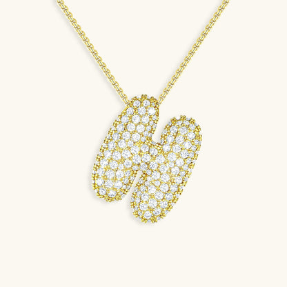 Personalized Bubble Initial Necklace | 18k Gold with Diamond Simulant 35
