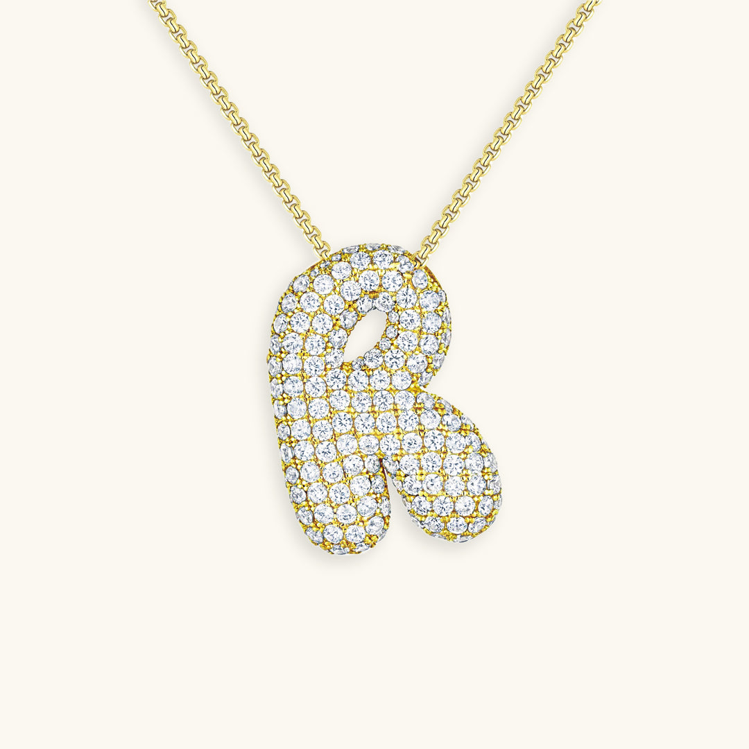 Personalized Bubble Initial Necklace | 18k Gold with Diamond Simulant 42