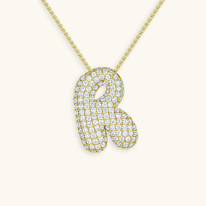 Personalized Bubble Initial Necklace | 18k Gold with Diamond Simulant 42