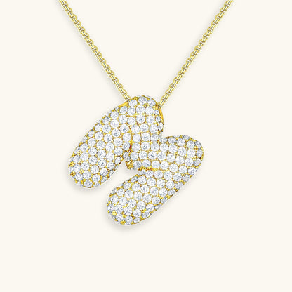 Personalized Bubble Initial Necklace | 18k Gold with Diamond Simulant 47