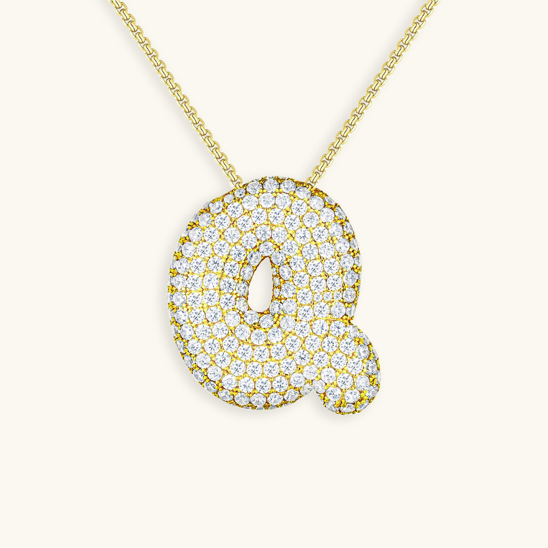 Personalized Bubble Initial Necklace | 18k Gold with Diamond Simulant 52