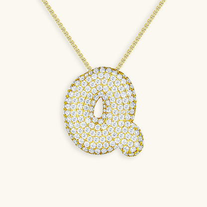 Personalized Bubble Initial Necklace | 18k Gold with Diamond Simulant 52