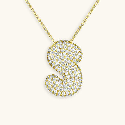 Personalized Bubble Initial Necklace | 18k Gold with Diamond Simulant 55