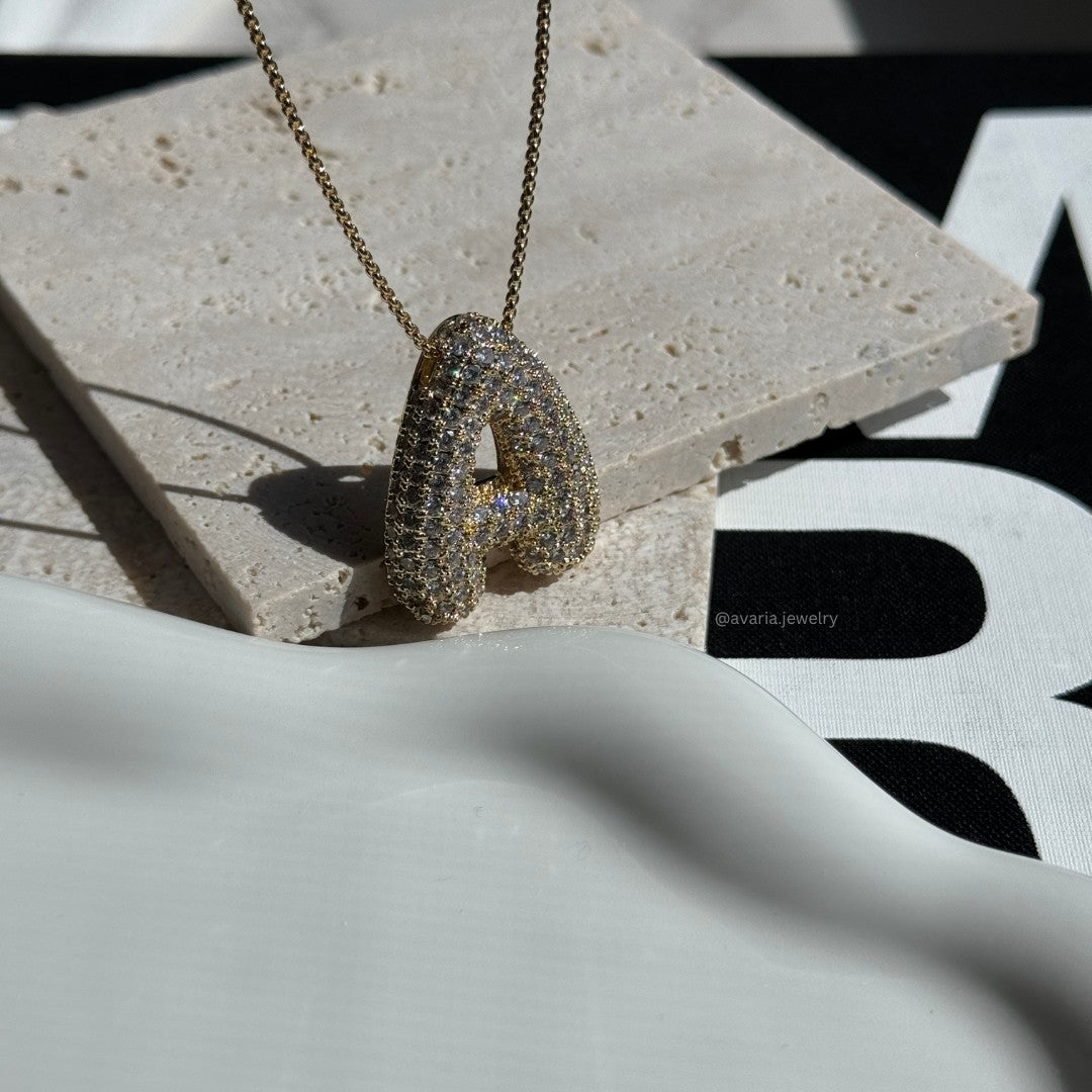 Personalized Bubble Initial Necklace | 18k Gold with Diamond Simulant 8