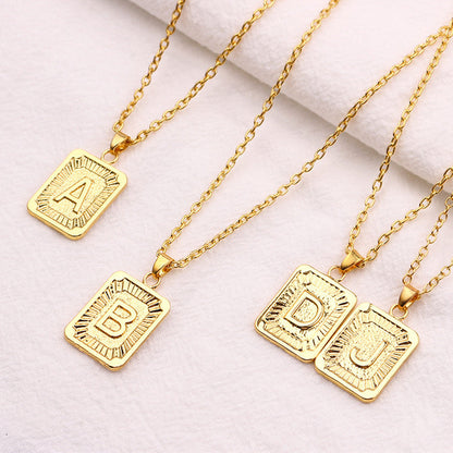 Personalized Square Letter Pendant Necklace | 18K Plated Stainless Steel 1