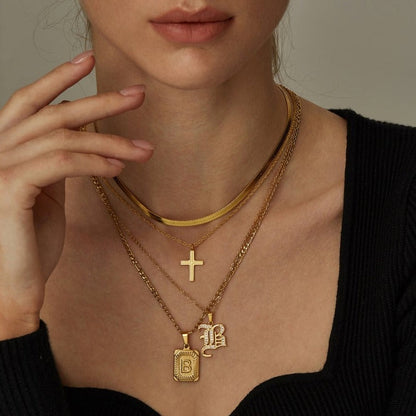 Personalized Square Letter Pendant Necklace | 18K Plated Stainless Steel 2