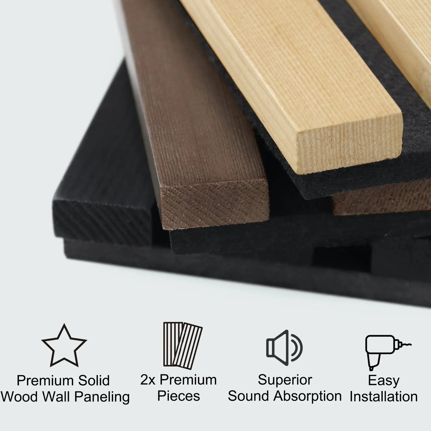 Panneaux muraux acoustiques en bois massif de noyer de luxe (2 panneaux par boîte)