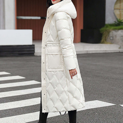 Quilted Winter Jacket | Cozy Knee-Length Design with Hood 0