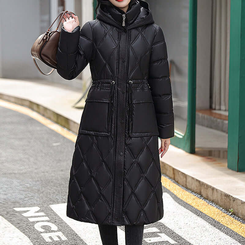 Quilted Winter Jacket | Cozy Knee-Length Design with Hood 1
