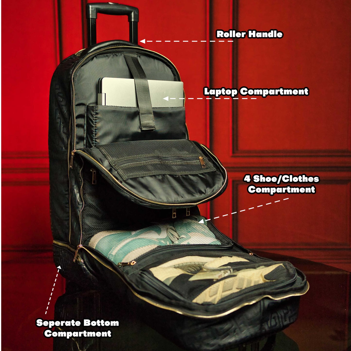 Zwarte leren trolleytas set
