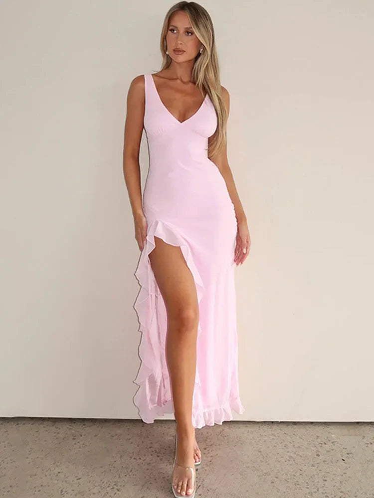 Ruffle Hem Asymmetric Maxi Dress 1