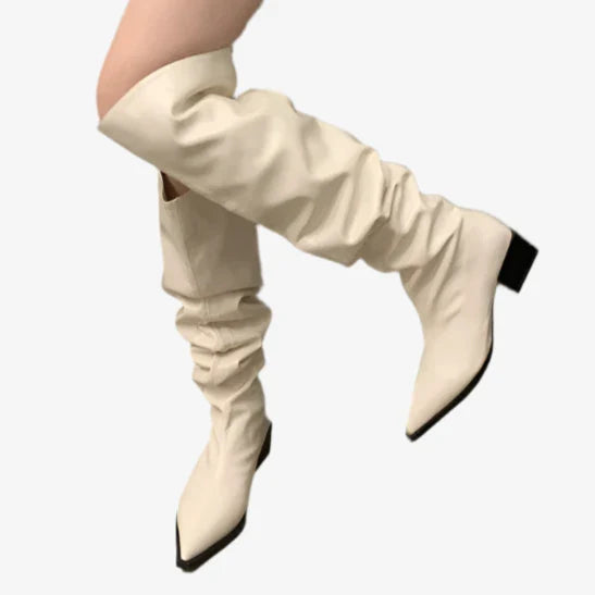 Slouchy Eco-Leather Knee High Boots | Adjustable Fit Over the Knee with Pointed Toe 6