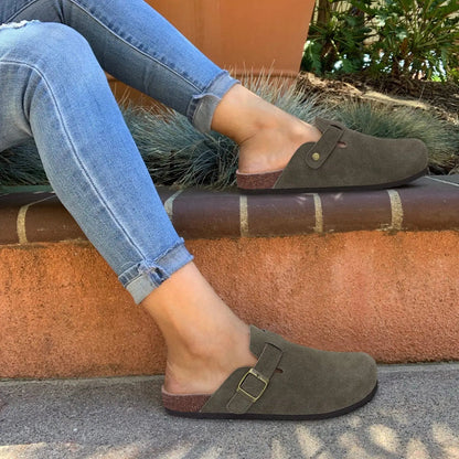 Suede Buckled Clogs | GRACE
