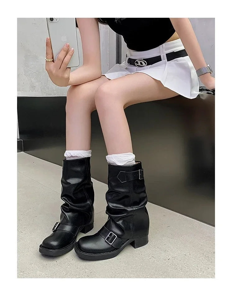 Eco-Leather Motorcycle Boots | Slouchy Design with Durable Rubber Sole 2