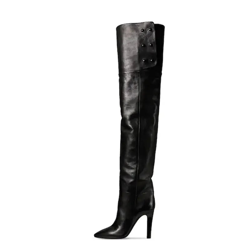 Black Over The Knee Boots | Studded Leather with Stiletto Heel 1