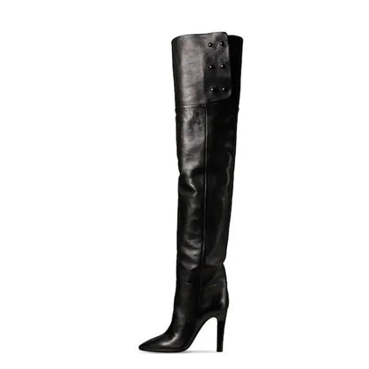 Black Over The Knee Boots | Studded Leather with Stiletto Heel 1