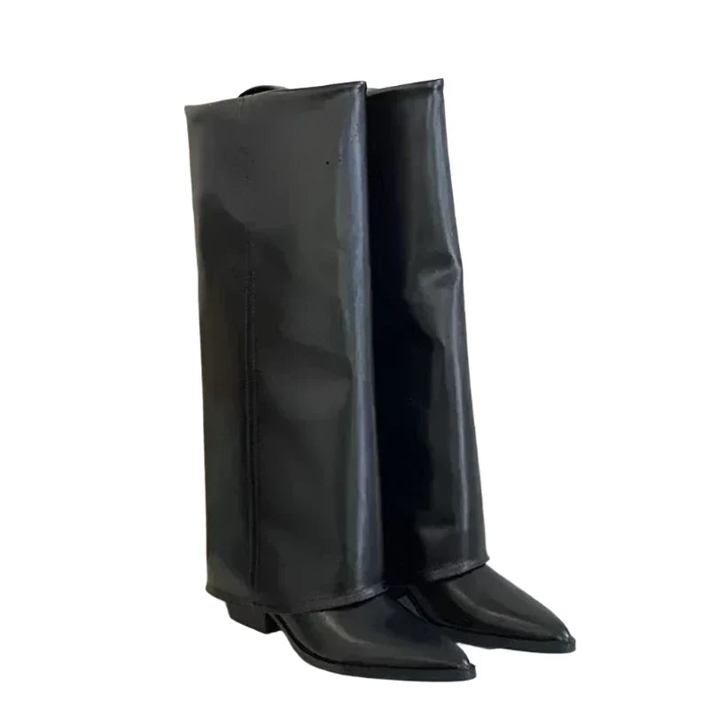 Fold-Over Eco-Leather Knee High Boots | Adjustable Fit with Chic Design 1