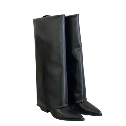 Fold-Over Eco-Leather Knee High Boots | Adjustable Fit with Chic Design 1